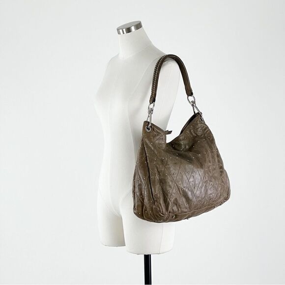 ABRO Hobo Taupe Leather Handbag Made in Italy - Picture 2 of 13